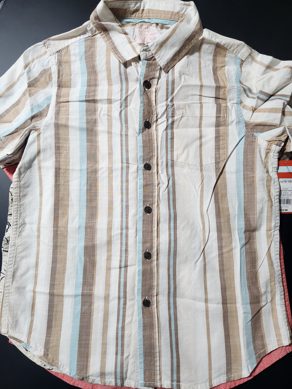 Boy's Casual Short-Sleeve Stripe Button-Up Shirt - Beige & Light Blue
